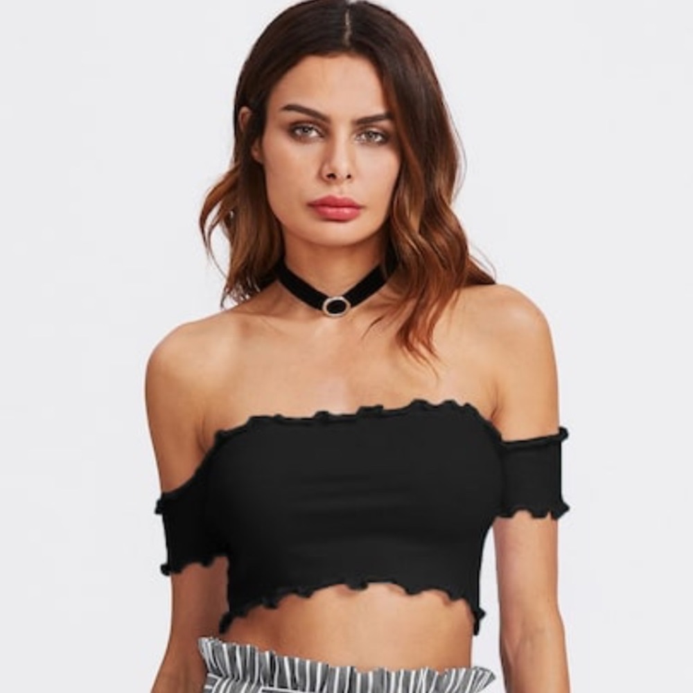 Ribbed off the shoulder black crop top